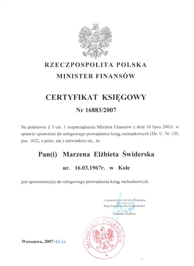 Certyfikat księgowy